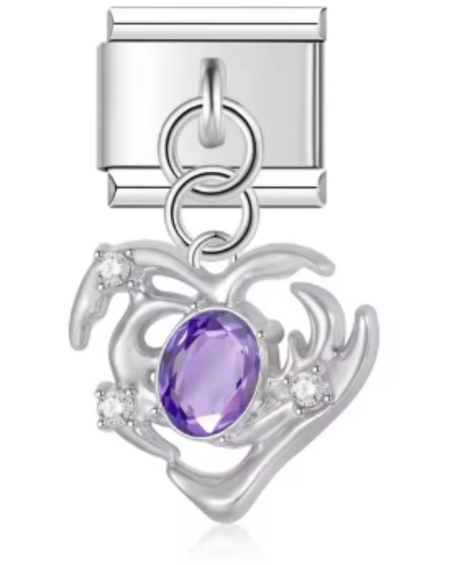 Charm Italiano Corazón con Piedra Morada