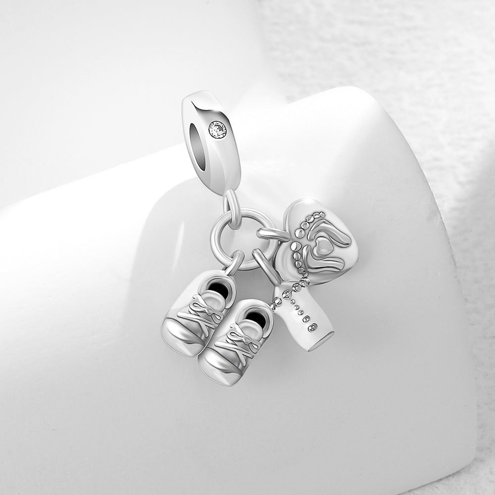 Charm Colgante Zapatos, Biberon & Huella