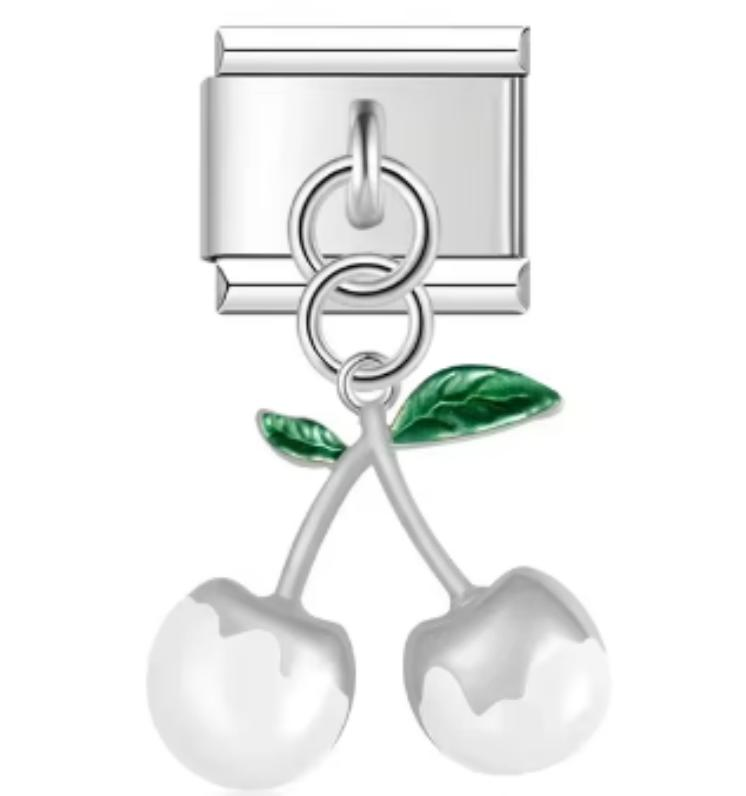 Charm Italiano Plateado Cereza Blanca