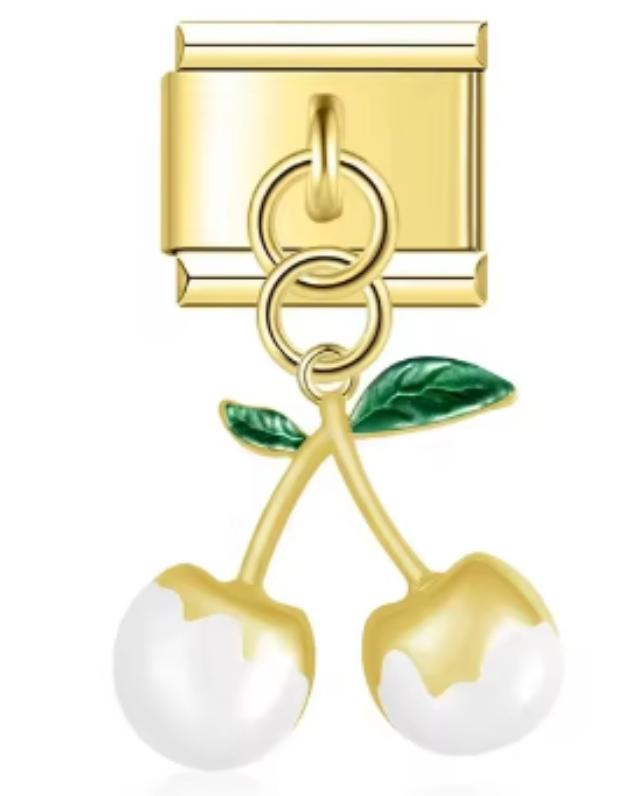 Charm Italiano Dorado Cereza Blanca