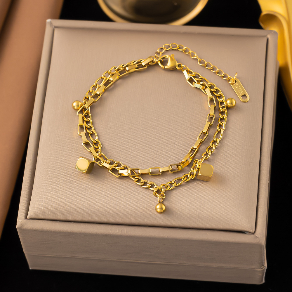 Brazalete Doble Cubo Dorado