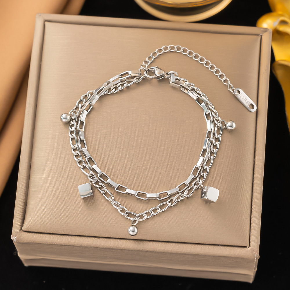 Brazalete Doble Cubo Plateado