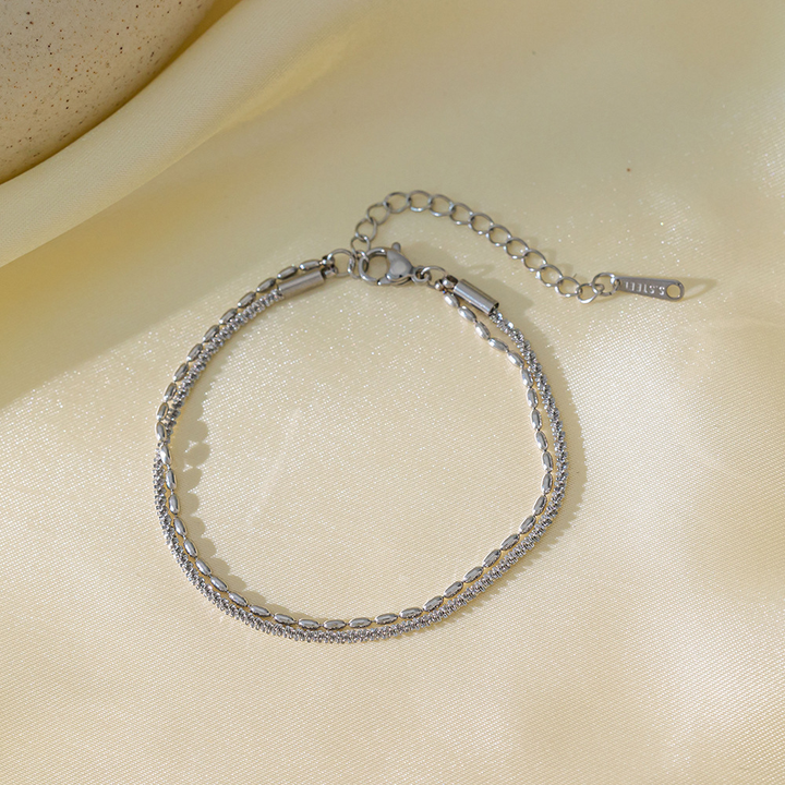 Brazalete Cadena de Cuerda & Bolitas Plateado