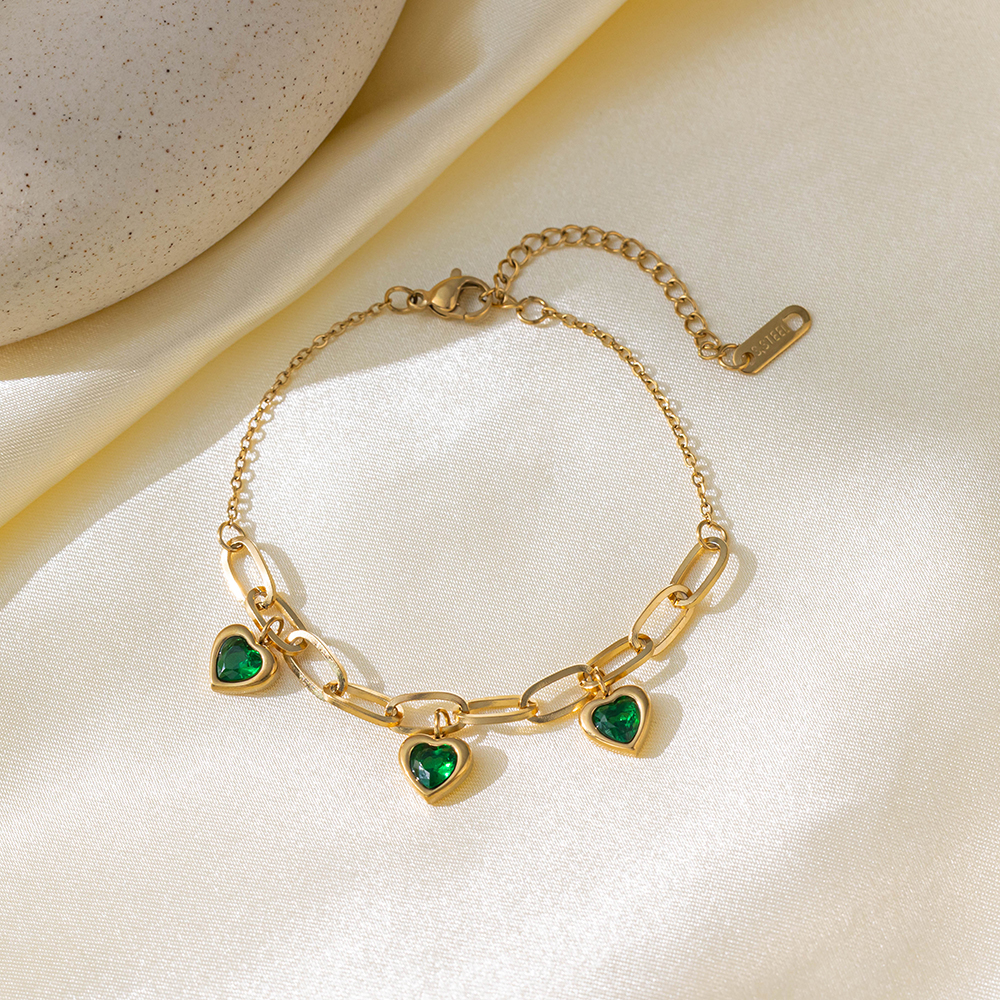 Brazalete Corazones Diamantes Verdes