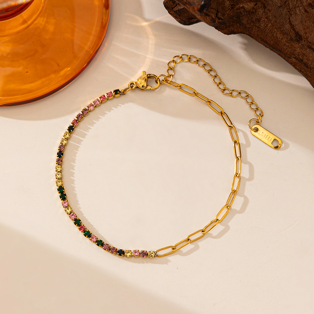 Brazalete Mitad Diamantes Verdes, Amarillos & Rosa