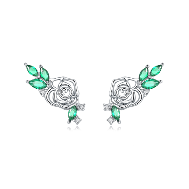 Aretes Rosas de Hojas Verdes