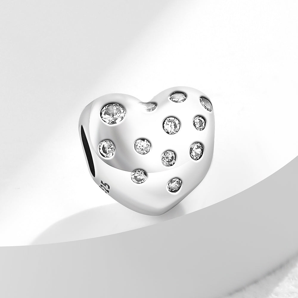 Charm Corazon Plateado Con Brillos