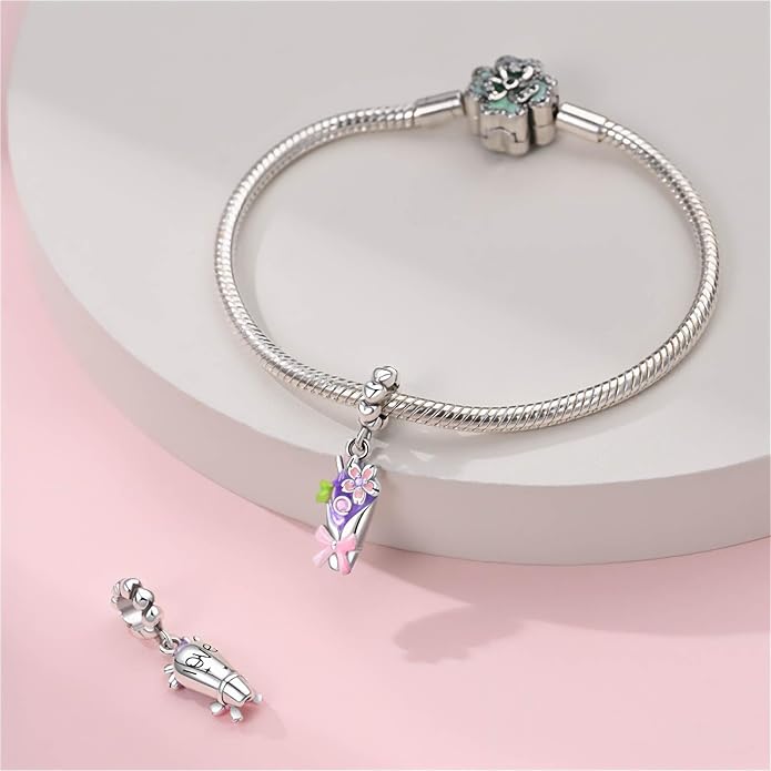 Charm Ramo de Flor Rosa