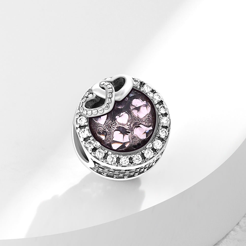 Charm Rosa Diamantado Corazones Dobles