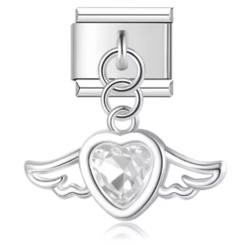 Charm Italiano Corazon Colgante Con Alas