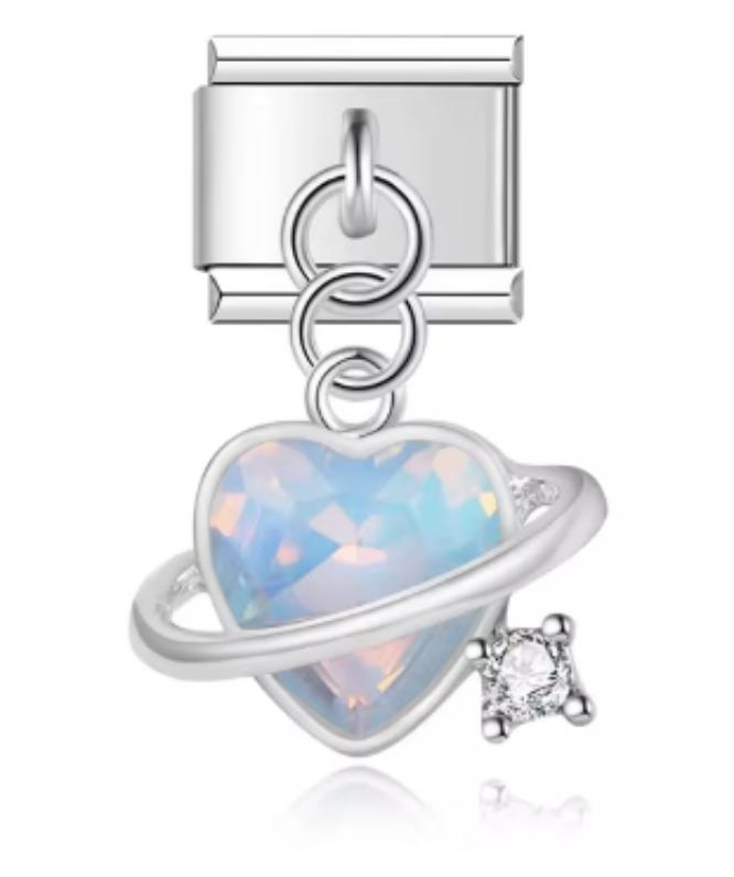 Charm Italiano Corazon Con Anillo Azul