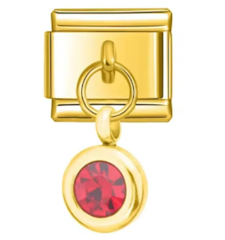 Charm Italiano Dorado Piedra Roja
