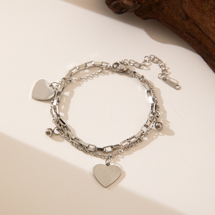 Brazalete Cadena Veneciana Y Corazon Plateada