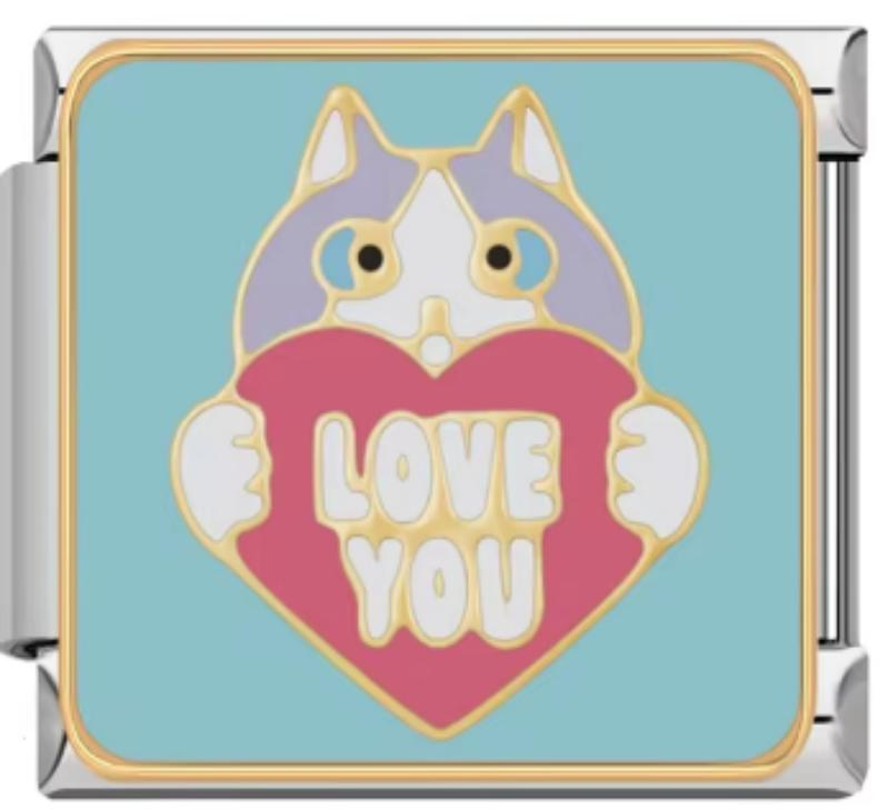 Charm Italiano Gato Gris Love u