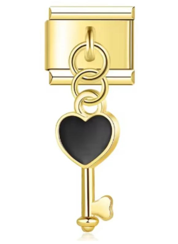 Charm Italiano Llave de Corazón Negro