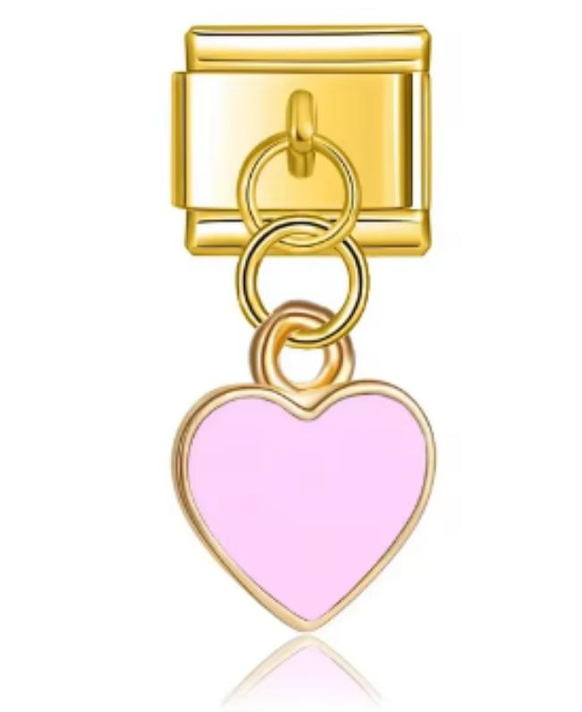 Charm Italiano Dorado Corazón Rosa