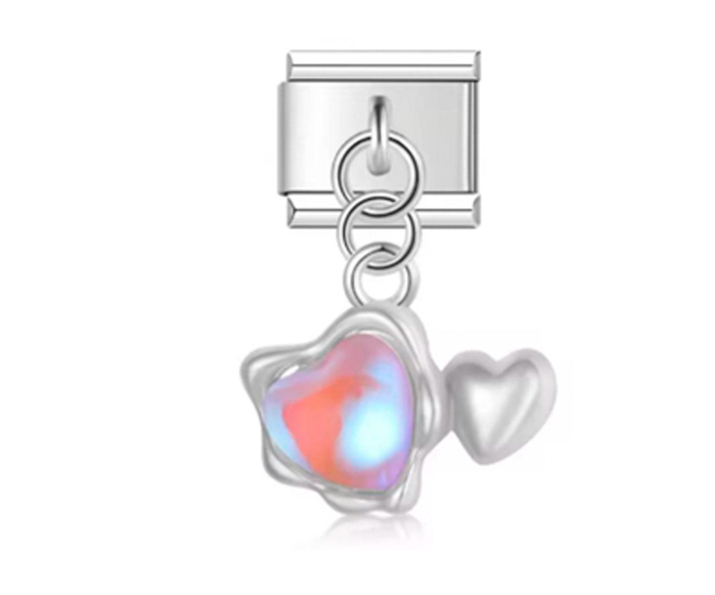 Charm Italiano Doble Corazon Plateado