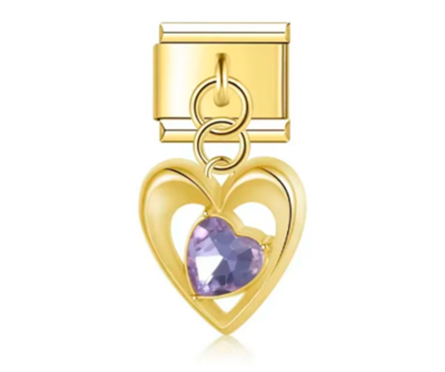Charm Italiano Corazon Dorado Y Piedra Morado
