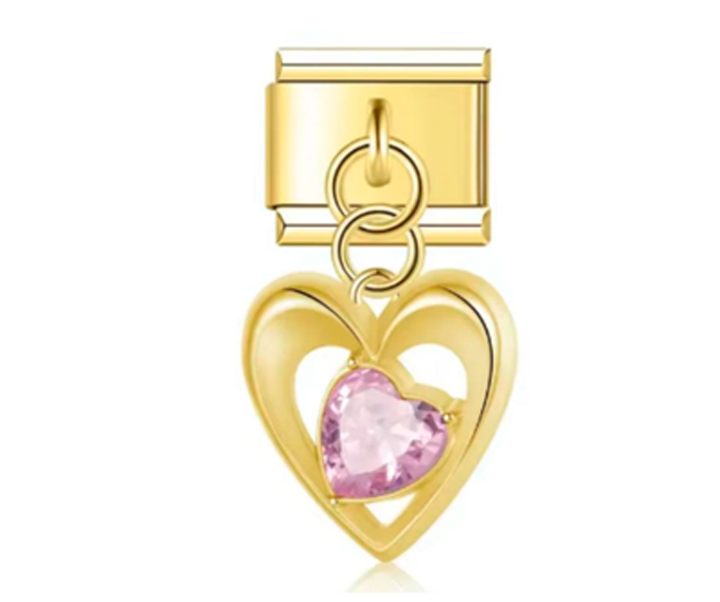 Charm Italiano Corazon Dorado Y Piedra Rosa