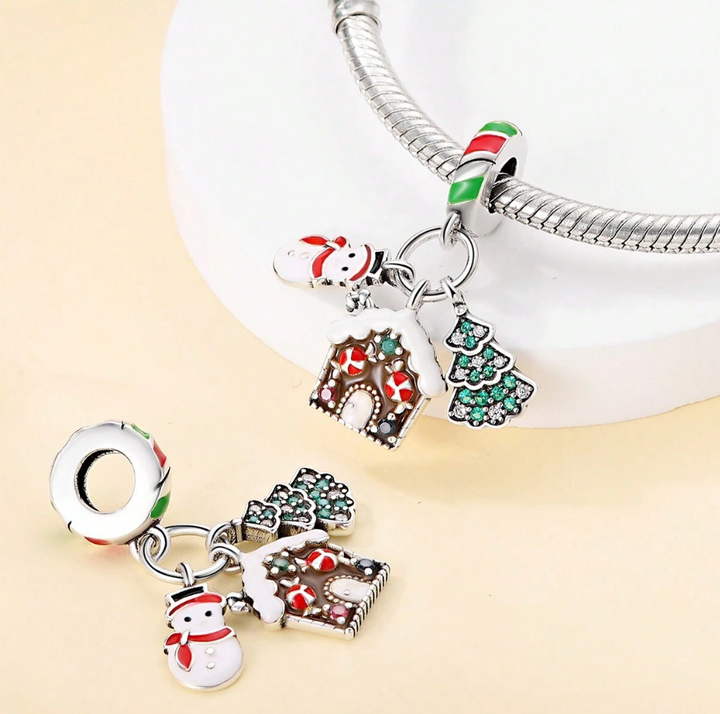 Charm Muñeco de Nieve, Casa de Galleta y Árbol de Navidad