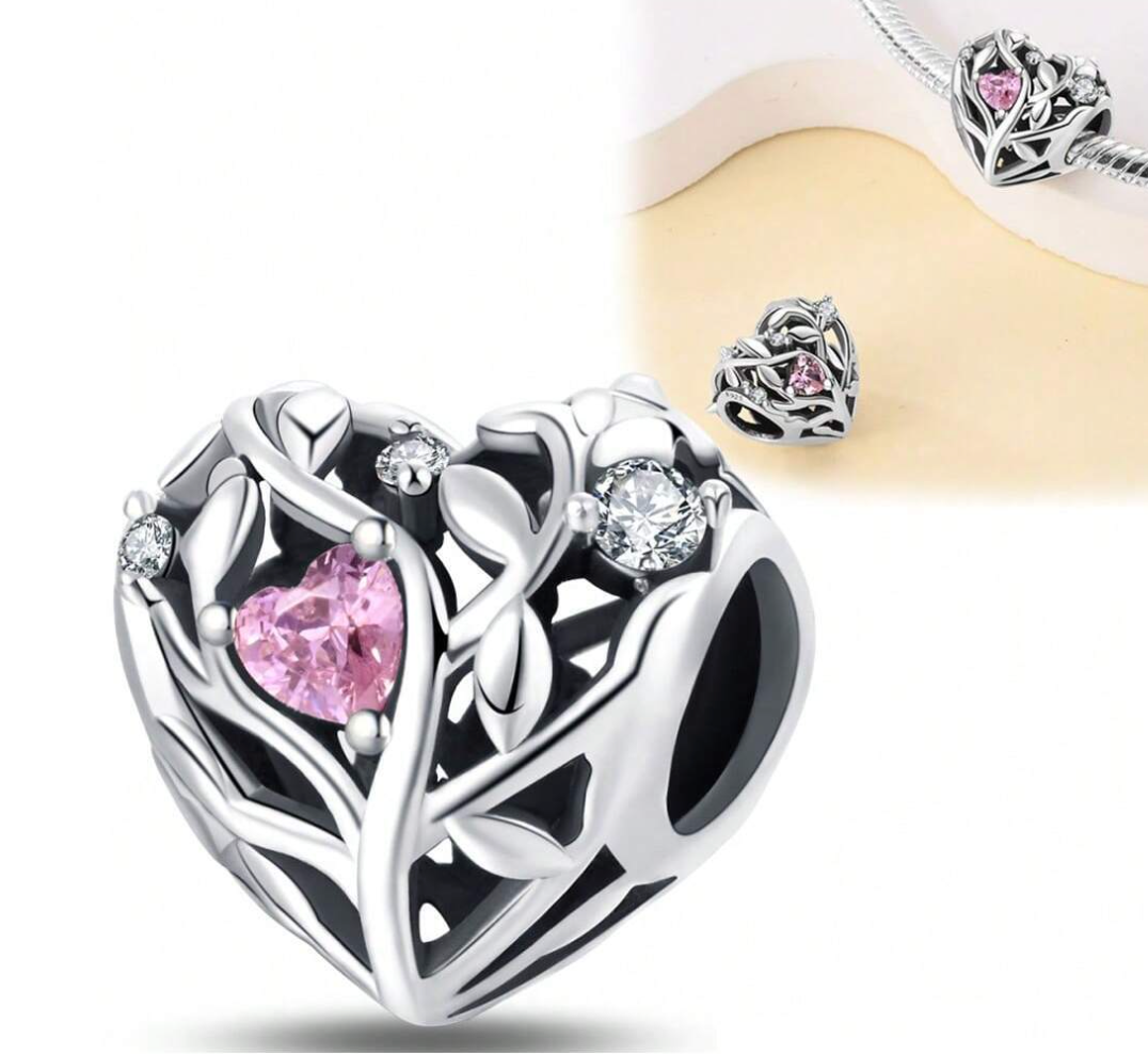 Charm Corazón Floral "Amor Rosa"