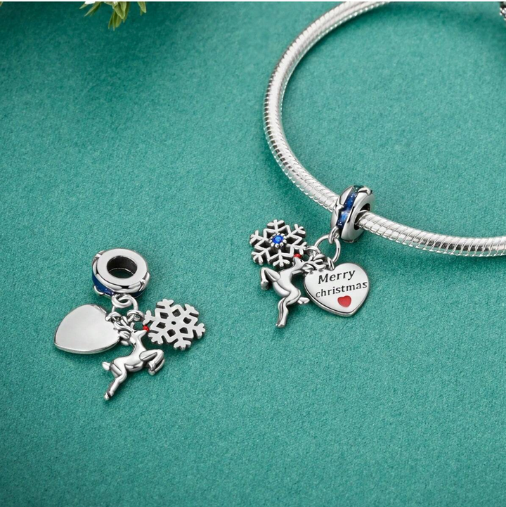Charm Copo de Nieve, Venado y Corazón "Merry Christmas"