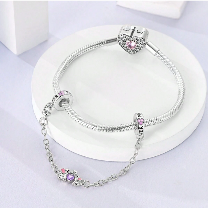 Cadena de Seguridad Familia de Elefantes y Corazón