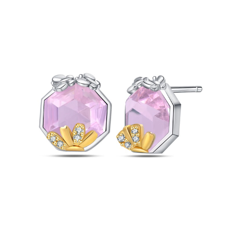 Aretes Cuadro Rosa y Flor Amarilla