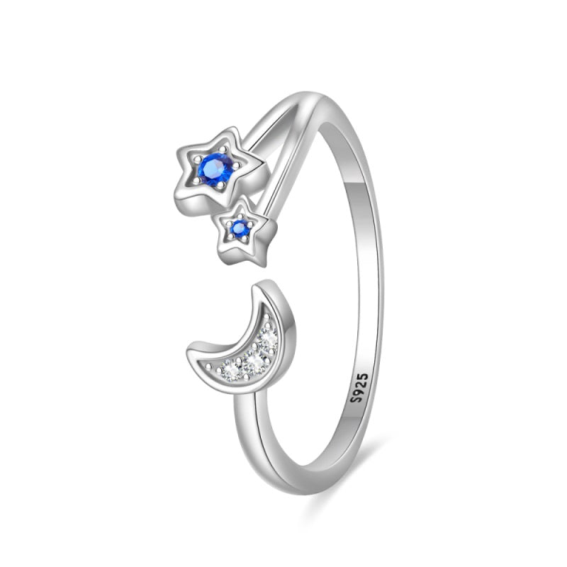Anillo Luna y Estrellas Azules