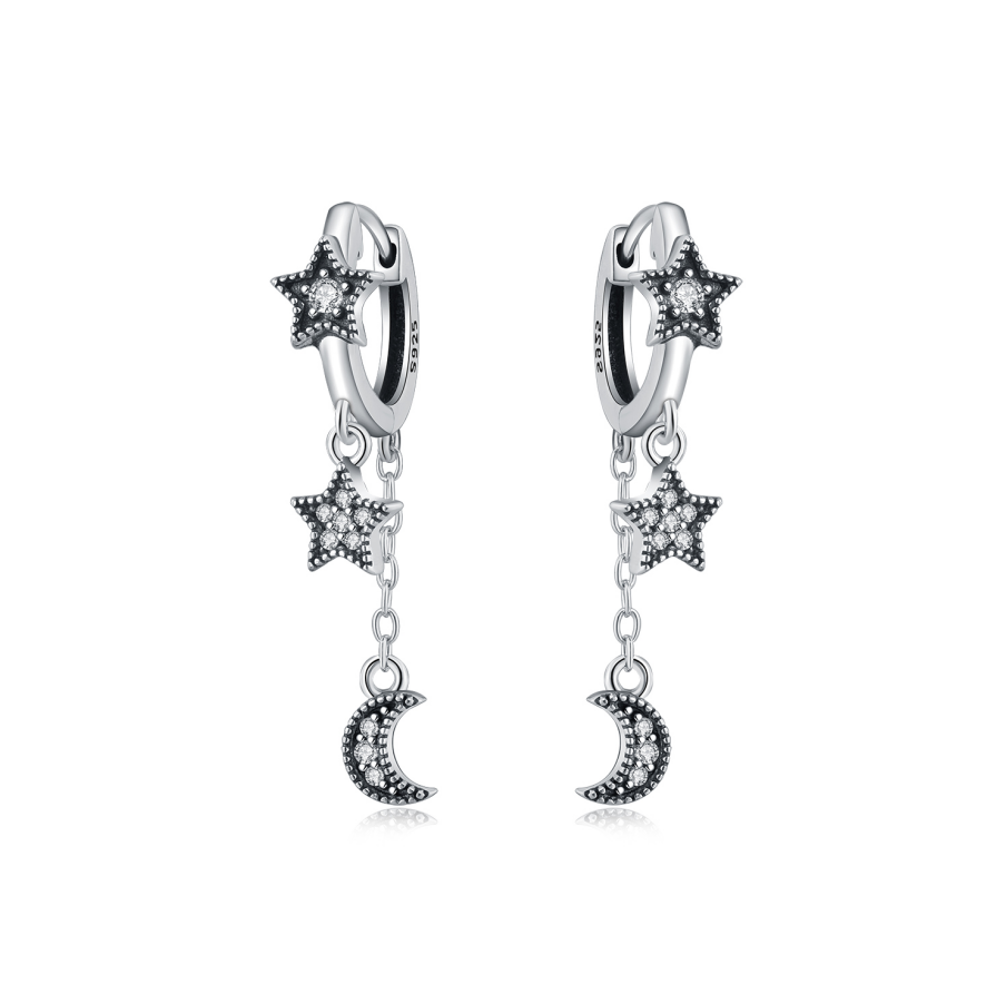 Aretes Estrellas y Luna Colgante