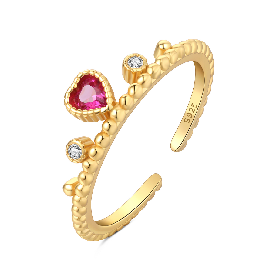 Anillo Corona y Corazón Rosa