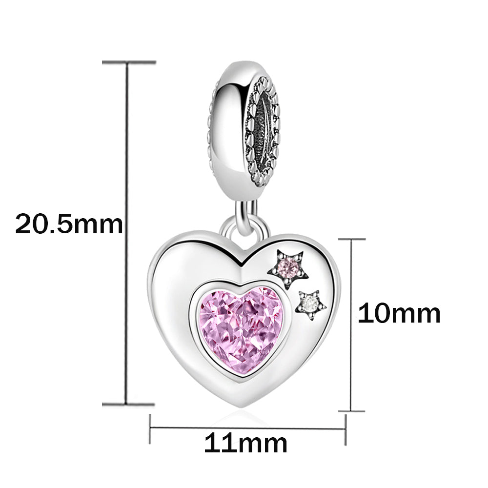 Charm Corazon Plateado Con Estrellas