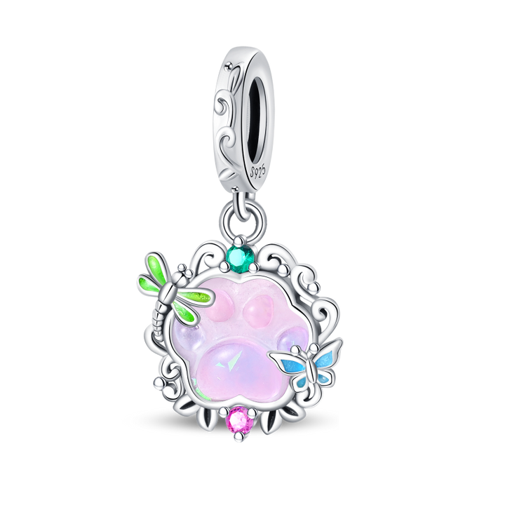 Charm Huella de Mascota, Libélula y Mariposa Fluorescente