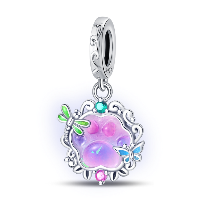 Charm Huella de Mascota, Libélula y Mariposa Fluorescente