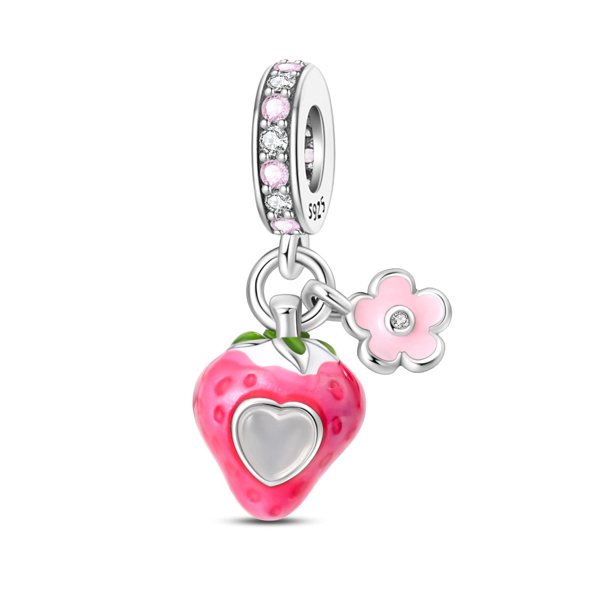 Charm Fresa de Amor y Flor Rosa