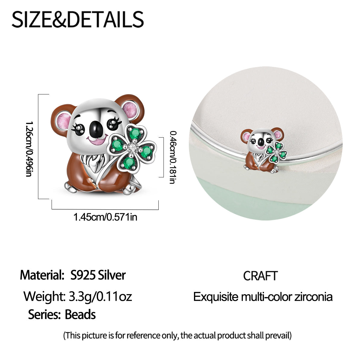 Charm Koala & Trebol De 4 Hojas