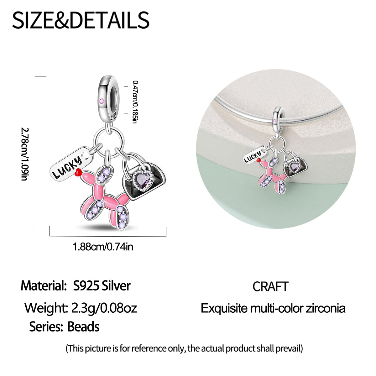 Charm Globo Rosa "Lucky"