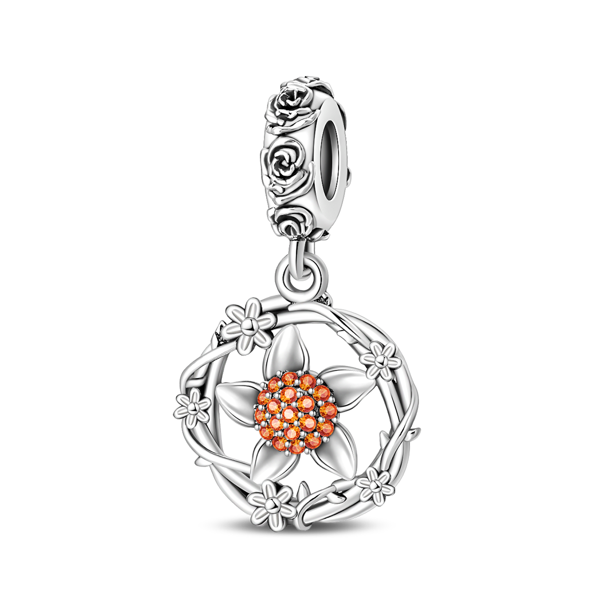 Charm Flor Diamantada Naranja