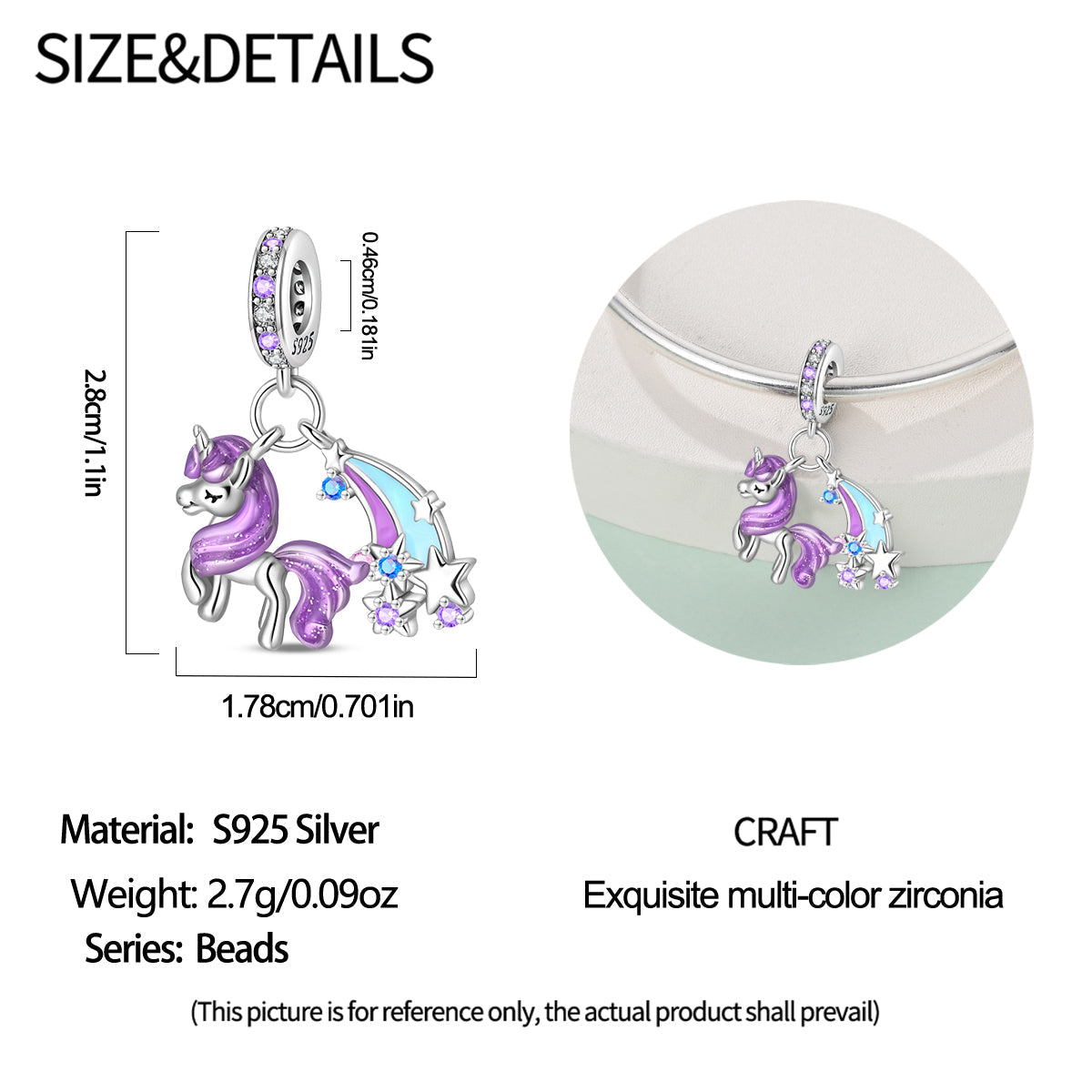 Charm Unicornio Morado & Arcoiris