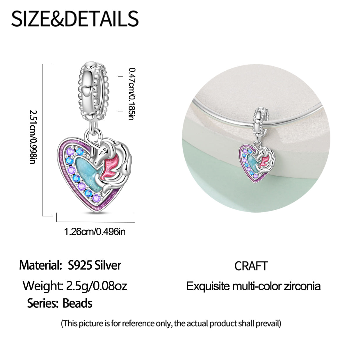 Charm Corazon Con Unicornio