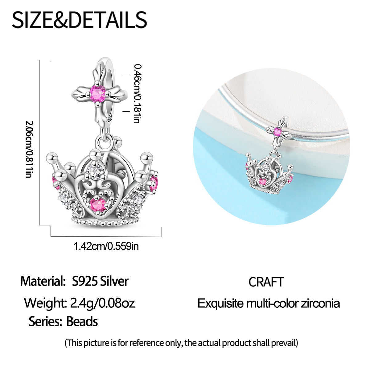 Charm Corona Con Detalles Rosa