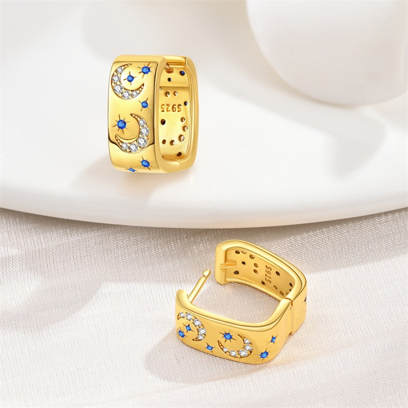 Aretes Luna Blanca y Estrellas Azules