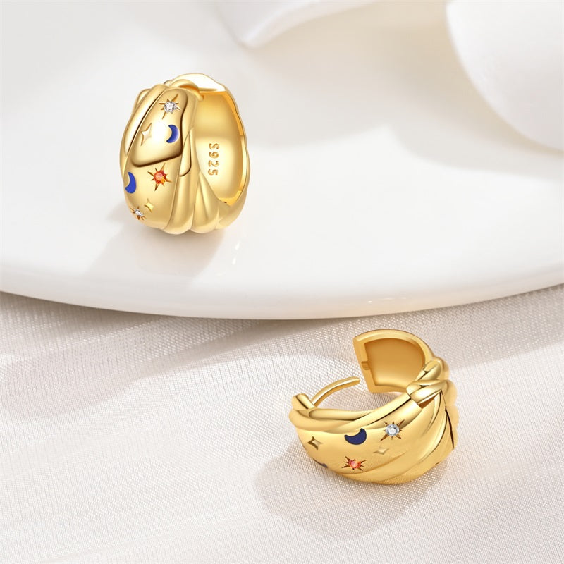 Aretes Luna Azul y Estrellas Blancas