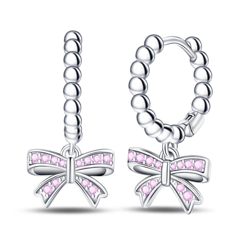 Aretes Redondos Con Moños Rosas