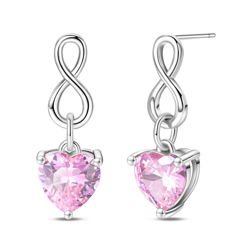 Aretes Infinito Con Corazón Rosa