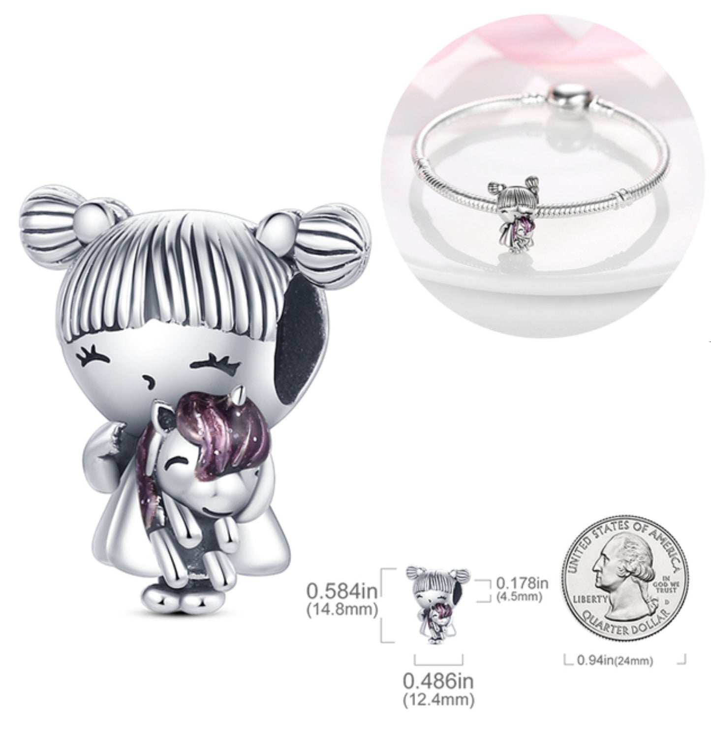 Charm Niña & Peluche de Unicornio