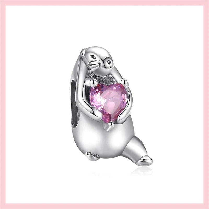 Charm Castor y Corazón Rosa