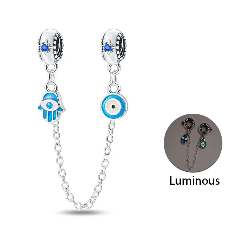 Cadena de Seguridad Hamsa & Ojo Turco Fluorescente