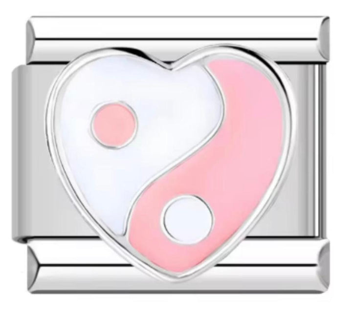 Charm Italiano Corazón Yin y Yang Rosa & Blanco