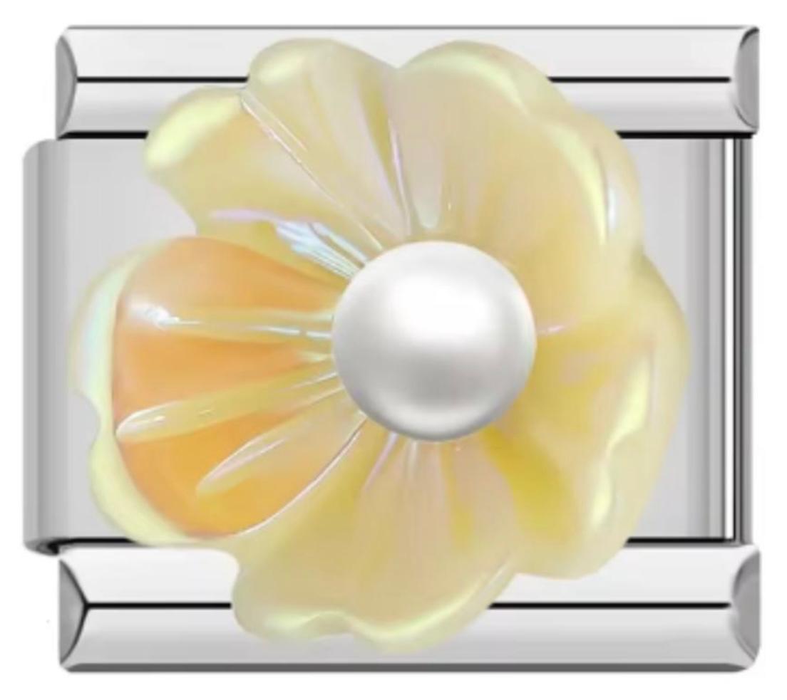 Charm Italiano Flor Amarilla Con Perla